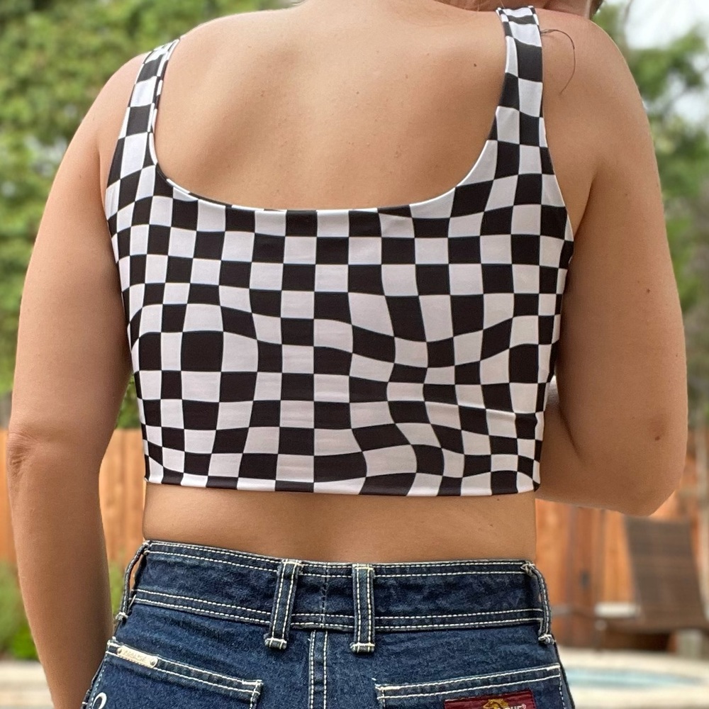 Psychedelic Checkered Crop Top - Picture 11 of 15